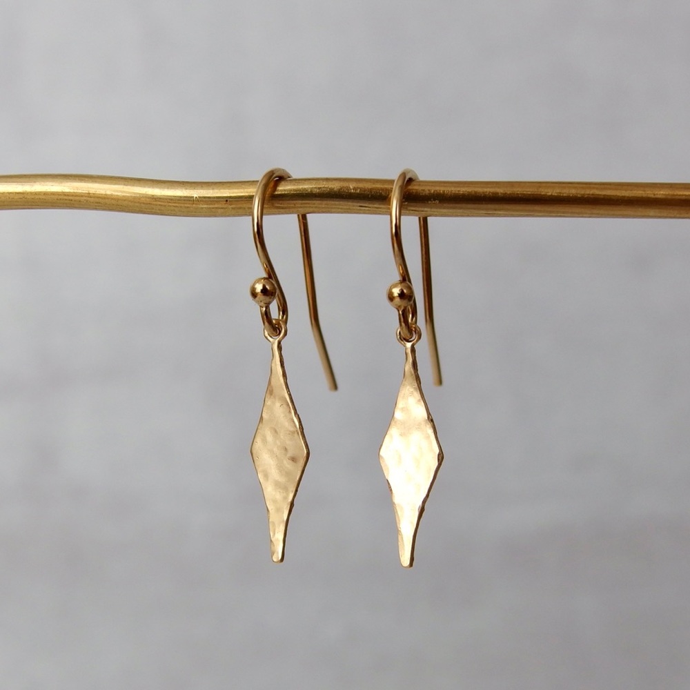 Hammered harlequin diamond drop earrings 14 GF